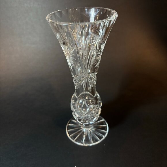 Bohemian Crystal Pinwheel Bud Vase Vintage Czechoslovakian Lead Crystal Gift - Picture 6 of 9
